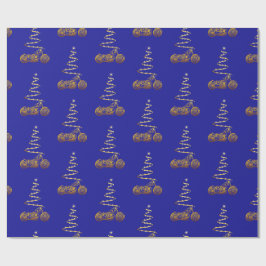 Motorfiets Kerstmis met gouden fiets en boom Cadeaupapier