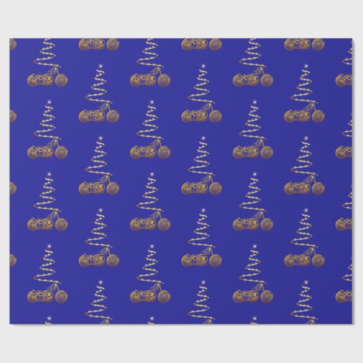 Motorfiets Kerstmis met gouden fiets en boom Cadeaupapier (Vlak)