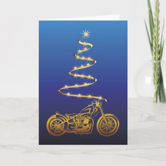 Motorfiets Kerstmis met gouden fiets en boom Kaart (Voorkant)