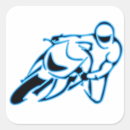 Motorfiets Logo Zwart met Neon Blue Lines Vierkante Sticker (Voorkant)
