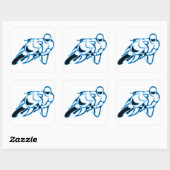 Motorfiets Logo Zwart met Neon Blue Lines Vierkante Sticker (Vel)