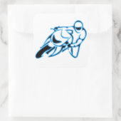 Motorfiets Logo Zwart met Neon Blue Lines Vierkante Sticker (Tas)