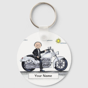 Motorfiets - Mannelijke Cartoon door PrintedPerfec Sleutelhanger