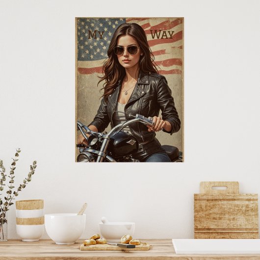 motorfiets meisje biker poster (Keuken)