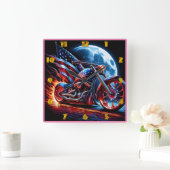 Motorfiets met Amerikaanse vlag tegen volle maan Vierkante Klok (Huis)
