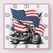 motorfiets met Amerikaanse vlaggetjesachtergrond Vierkante Klok (Voorkant)
