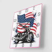 motorfiets met Amerikaanse vlaggetjesachtergrond Vierkante Klok (Hoek)