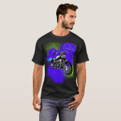 Motorfiets met Blauw & Groene Verf Splats T-Shirt (Voorkant volledig)