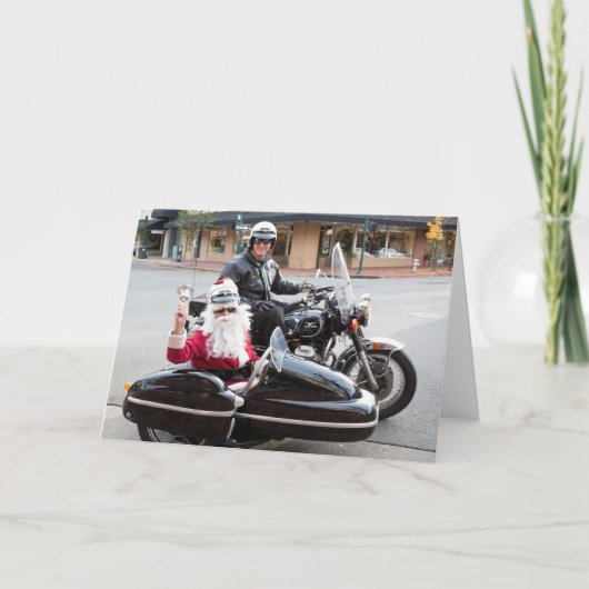 Motorfiets met de Kerstman in sidecar Feestdagen Kaart (Voorkant)