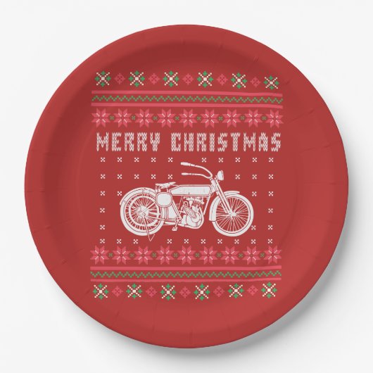  motorfiets met een lelijke kerstkeuken papieren bordje (Voorkant)