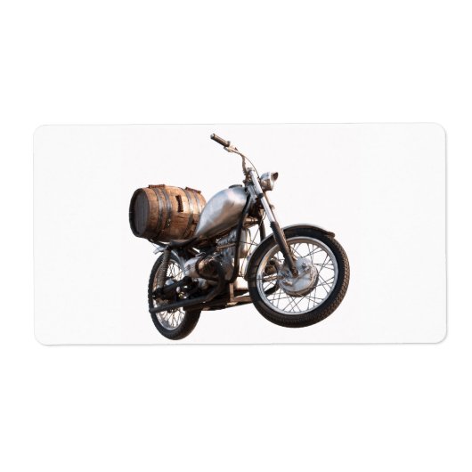 Motorfiets met een vat wijn etiket (Voorkant)