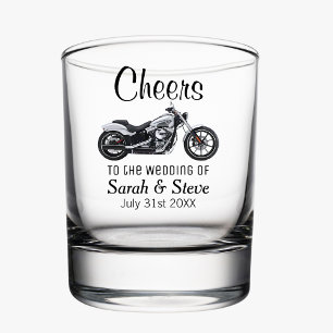 Motorfiets met huwelijk whisky glas