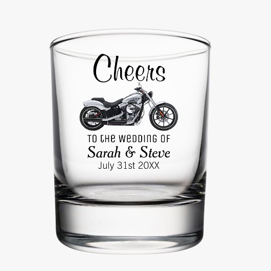 Motorfiets met huwelijk whisky glas