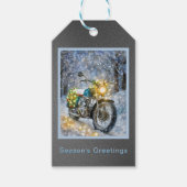 Motorfiets met kerstverlichting cadeaulabel (Voorkant)