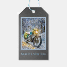 Motorfiets met kerstverlichting