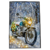 Motorfiets met kerstverlichting medium cadeauzakje (Voorkant)