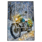 Motorfiets met kerstverlichting medium cadeauzakje (Achterkant)