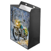 Motorfiets met kerstverlichting medium cadeauzakje (Achterkant Gekanteld)