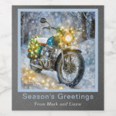 Motorfiets met kerstverlichting wijn etiket (Enkel label)