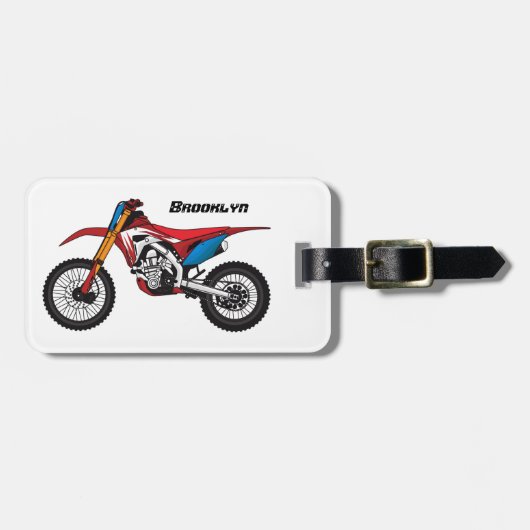 Motorfiets met rode vuilniswagen bagagelabel (Voorkant horizontaal)