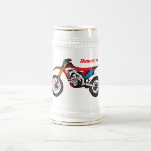 Motorfiets met rode vuilniswagen bierpul