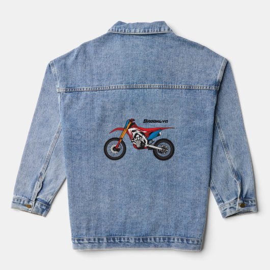 Motorfiets met rode vuilniswagen denim jacket (Achterkant)