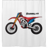 Motorfiets met rode vuilniswagen douchegordijn (Voorkant)