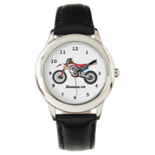 Motorfiets met rode vuilniswagen horloge