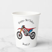 Motorfiets met rode vuilniswagen papieren bekers (Achterkant)