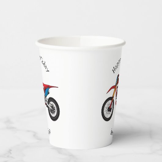 Motorfiets met rode vuilniswagen papieren bekers (Links)