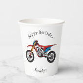 Motorfiets met rode vuilniswagen papieren bekers (Voorkant)