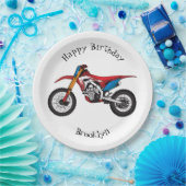 Motorfiets met rode vuilniswagen papieren bordje (Feest)