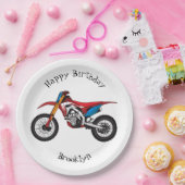 Motorfiets met rode vuilniswagen papieren bordje (Feest)