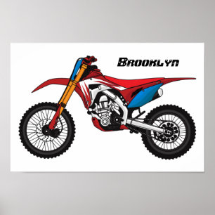 Motorfiets met rode vuilniswagen poster