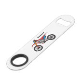 Motorfiets met rode vuilniswagen speed flessenopener (Voorkant Gekanteld)