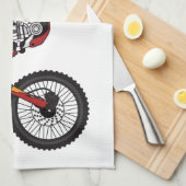 Motorfiets met rode vuilniswagen theedoek (Quarter Fold)