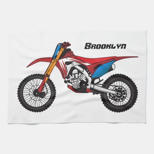 Motorfiets met rode vuilniswagen theedoek (Horizontaal)