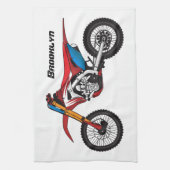 Motorfiets met rode vuilniswagen theedoek (Verticaal)