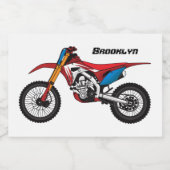 Motorfiets met rode vuilniswagen voedselcontainer etiket (Enkel label)