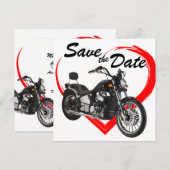 Motorfiets met rood harthuwelijk save the date (Voorkant / Achterkant)