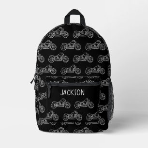 Motorfiets Motor Motor Zwart Naam Jongens School Bedrukte Rugzak