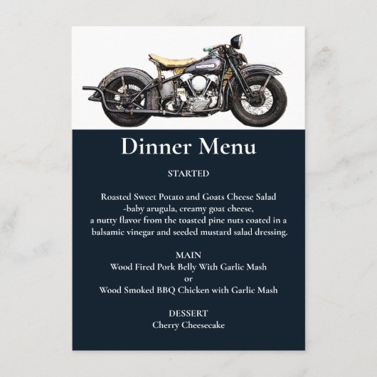 Motorfiets Navy Modern Trouwdiner Menu (Voorkant)