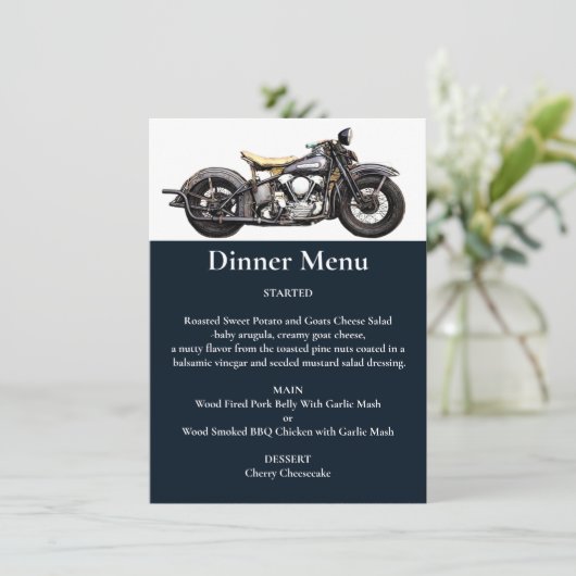 Motorfiets Navy Modern Trouwdiner Menu (Staand voorkant)