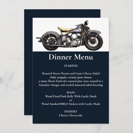  Motorfiets Navy Modern Trouwdiner Menu (Voorkant / Achterkant)