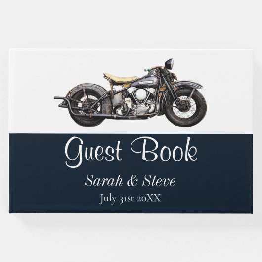  motorfiets Navy Modern Wedding Gastenboek (Voorkant)