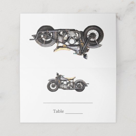  motorfiets Navy Modern Wedding Plaatskaartje (Buitenkant ongevouwen)