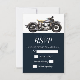  motorfiets Navy Modern Wedding RSVP Kaartje