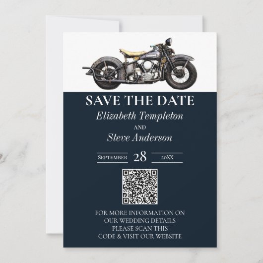 motorfiets Navy Modern Wedding Save The Date (Voorkant)