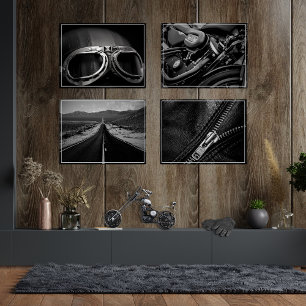 Motorfiets Nostalgie Zwart-wit Print Set