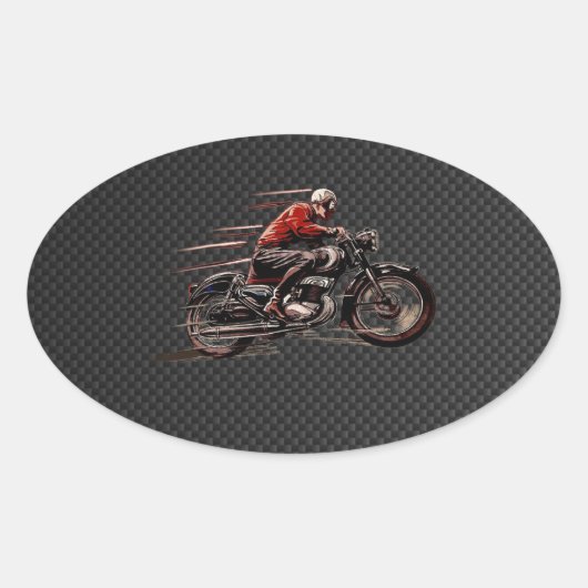 MOTORFIETS OP KOOLSTOFVEZEL. OVALE STICKER (Voorkant)